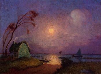 費迪南德 盧瓦敭 Cottage in the Moonlight in Briere